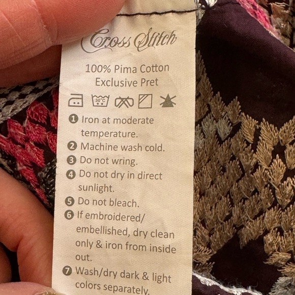 Cross Stitch Medium Kurta Dress Pima Cotton Embroidered Maroon High Neck Indian - Picture 8 of 10